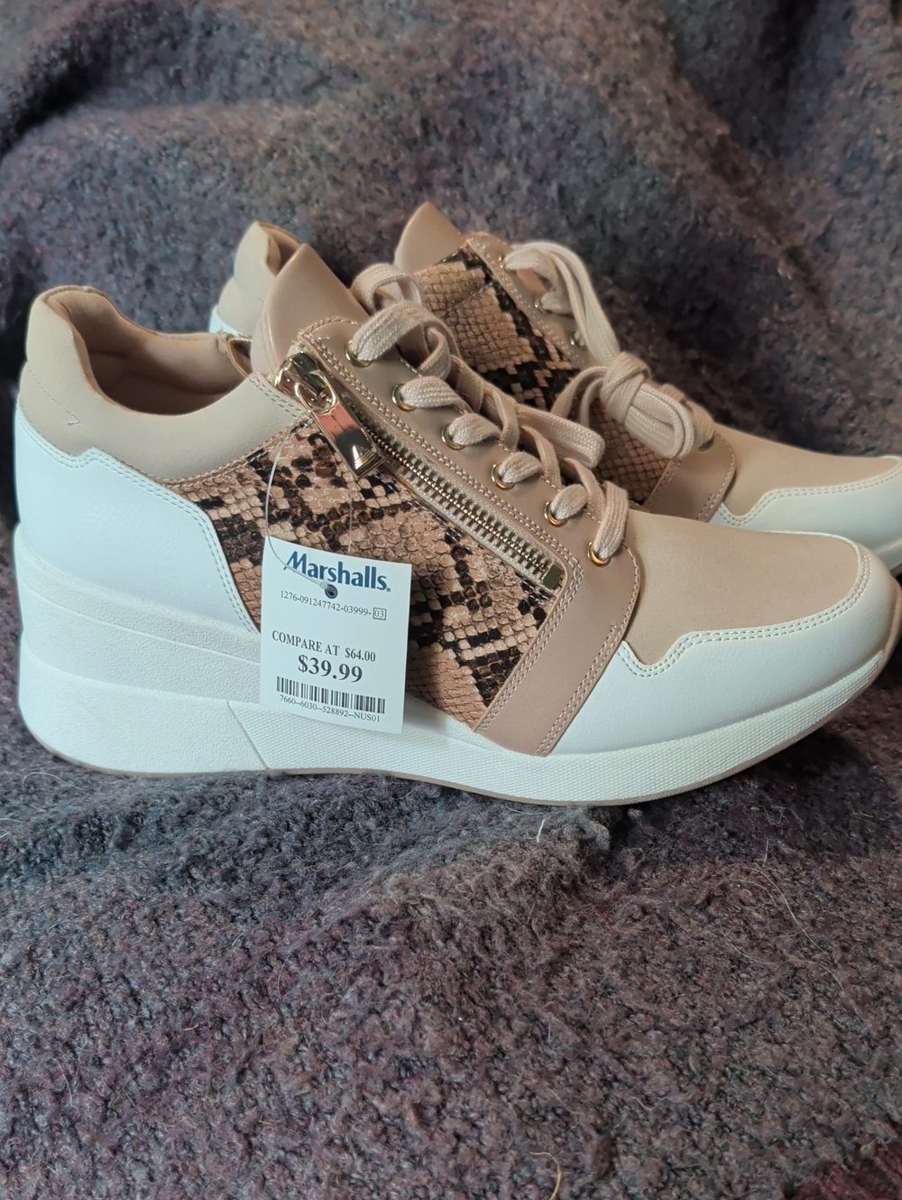 Women's ALDO Beige Snake-Print Platform Sneakers Size 10
